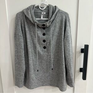 Cable & Gauge Heathered Gray Button Front Hoodie Sweater M